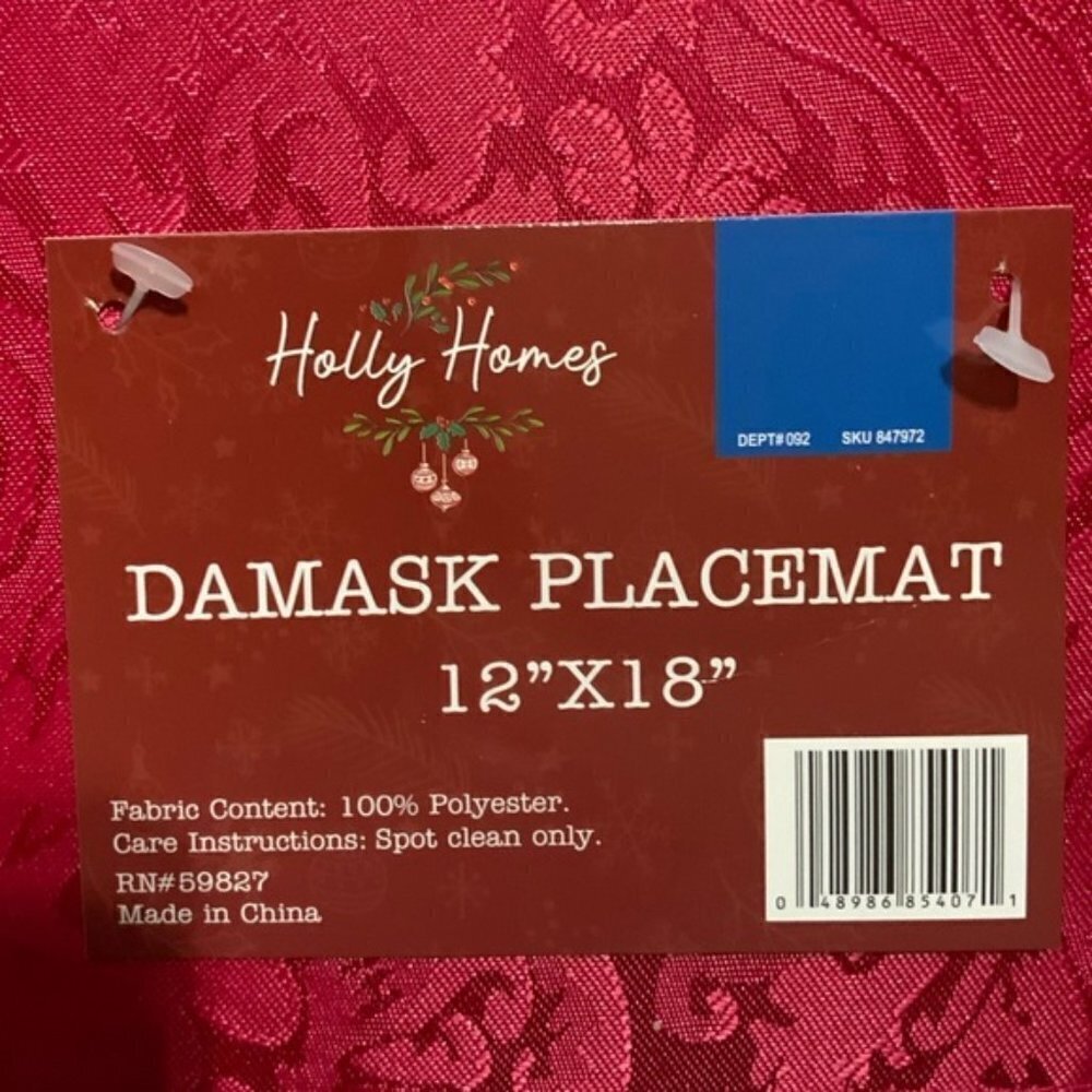 Elegant Placemats Holiday Satin Damask Christmas Rich Red Reversible - Picture 7 of 11